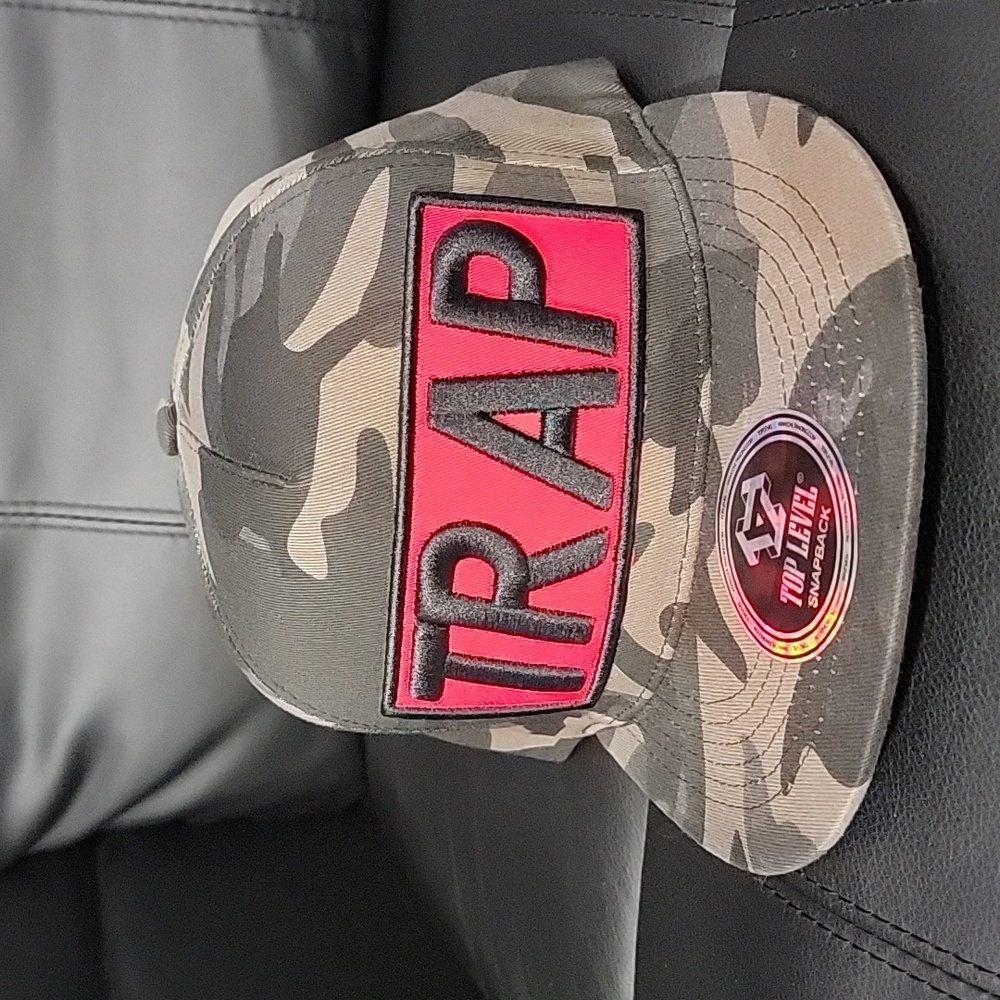 Camo, red, and black TRAP snapback